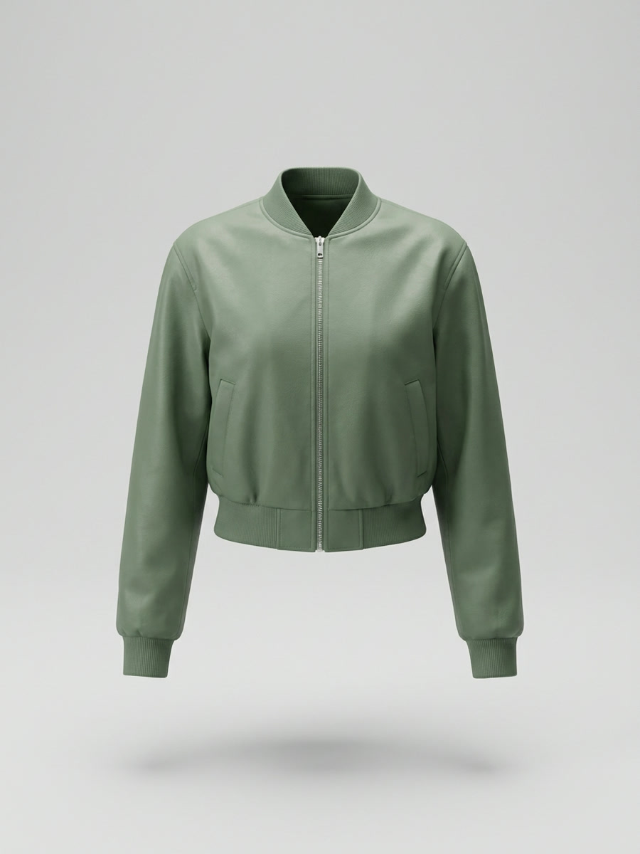 A sage bomber jacket as a ghost-mannequin shot